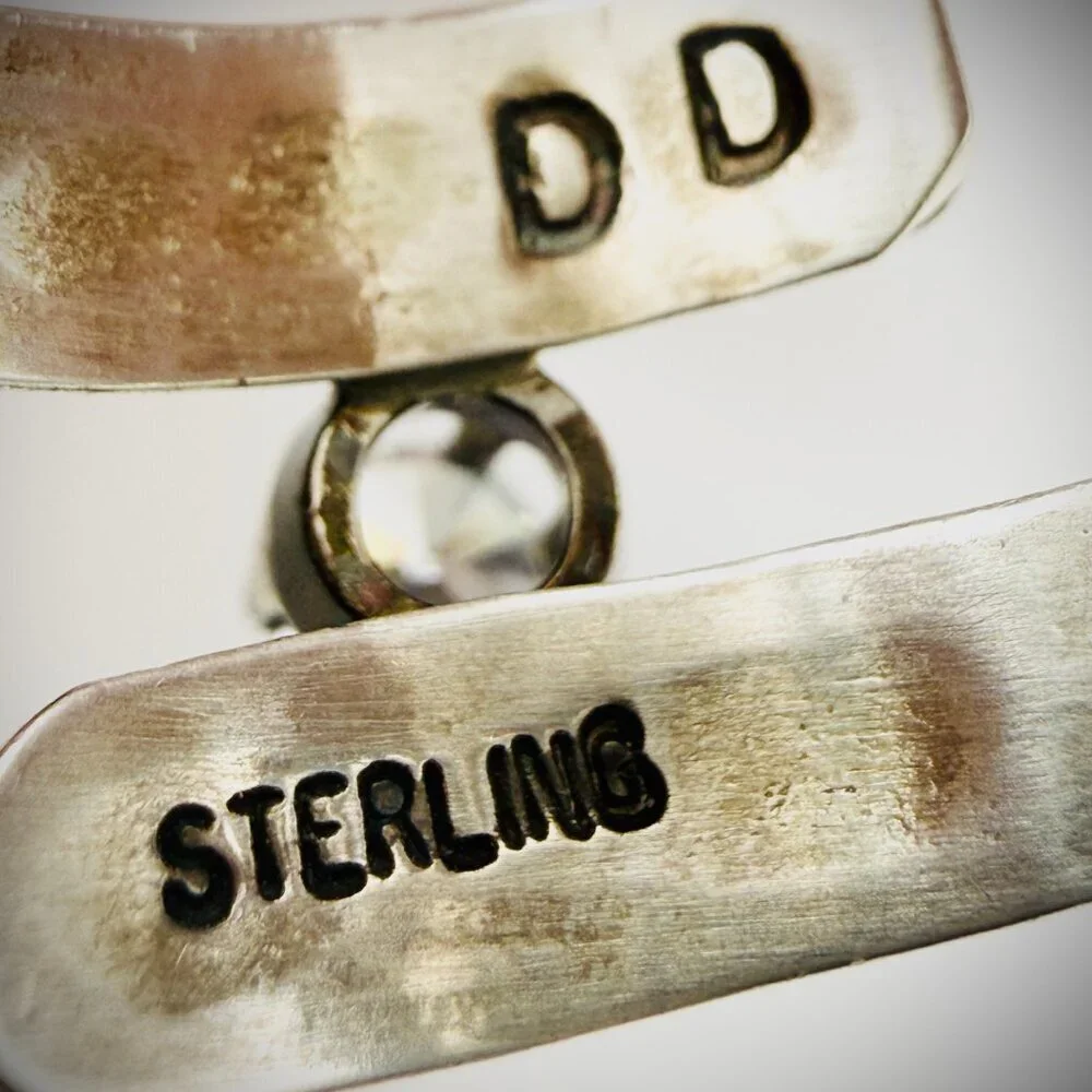 Vintage Sterling Multi-Stone Inlay Bypass Ring, Size 9 – Signed “DD”
